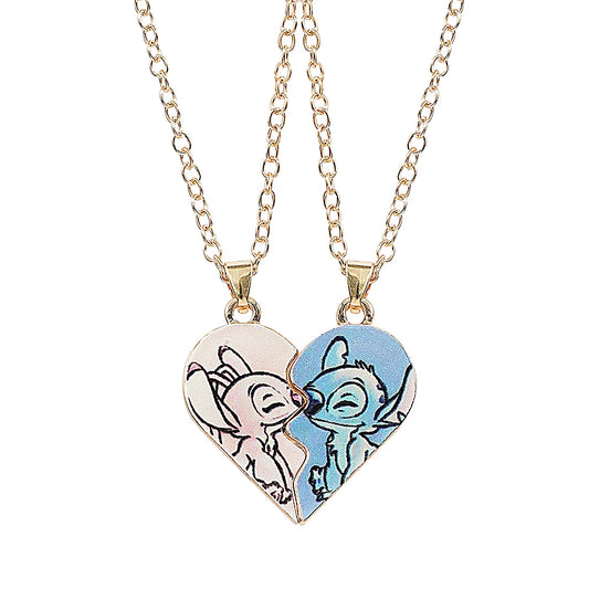 Stitch 2-Piece Heart Necklace/Keychain